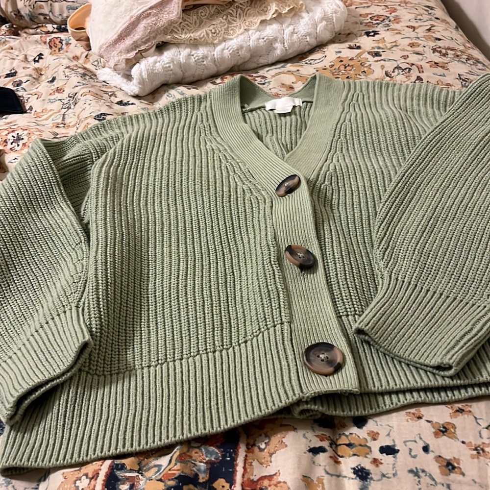 Size large sage green button down cardigan from H&M.